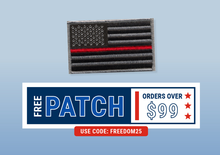 Free patch with orders over $99.00. Use code FREEDOM25 at checkout. Image of the free Hero's Pride US Flag Patch.