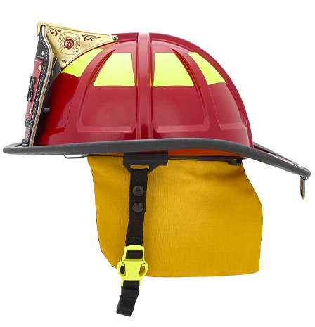 MSA Cairns 1836 Fire Helmet - red, side view.