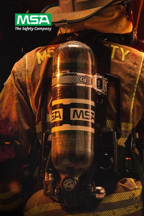 MSA G1 SCBA on the back of a firefighter 