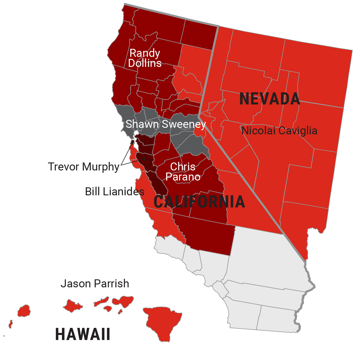 Pacific North - Sales Territory Map highlighting Northern California, Nevada and Hawaii.