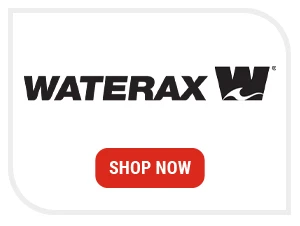 Waterax logo, Shop Now button