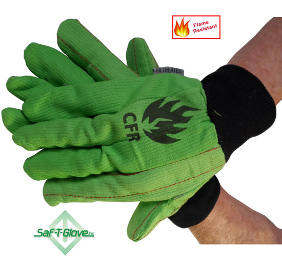 18 Ounce Cotton Corded Green FR Oilfield Gloves