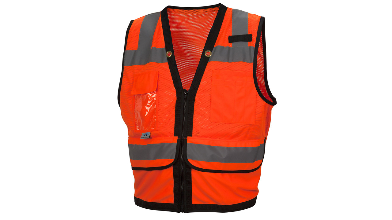 Pyramex Class 2 Hi-Vis Orange Safety Vests with Black Trim and 8