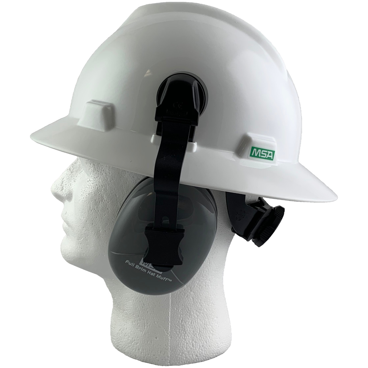 MSA White Hard Hat with Earmuffs Full Brim Texas America Safety Company