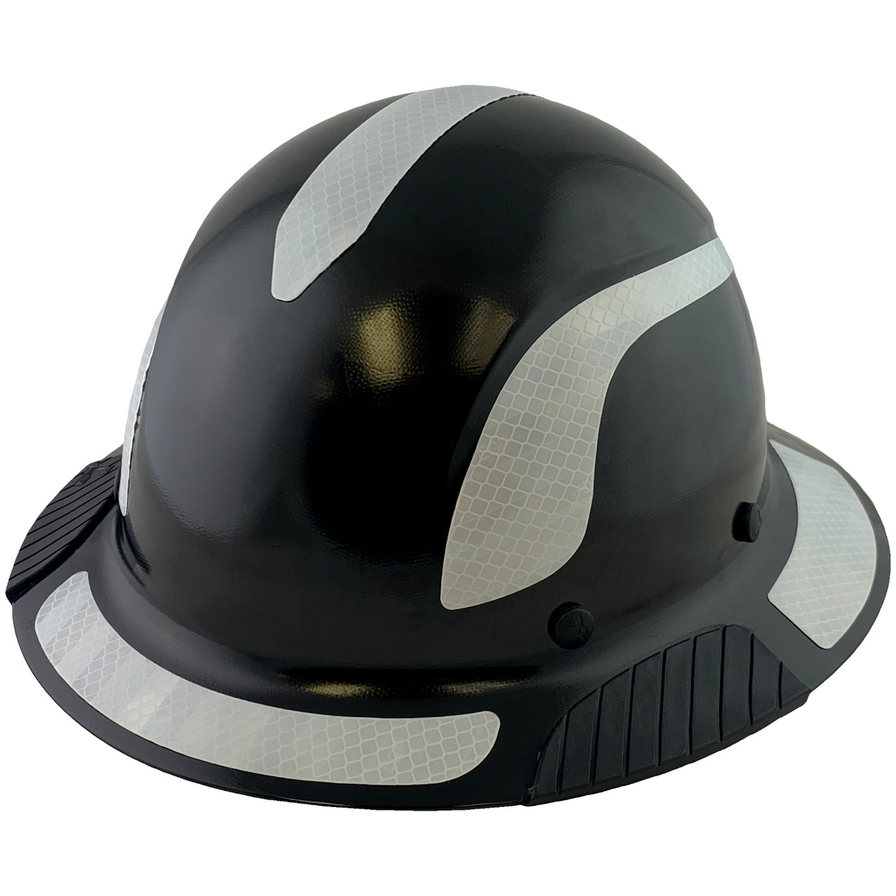 DAX Fiberglass Composite Hard Hat Full Brim Black with Reflective Decal Kit Applied