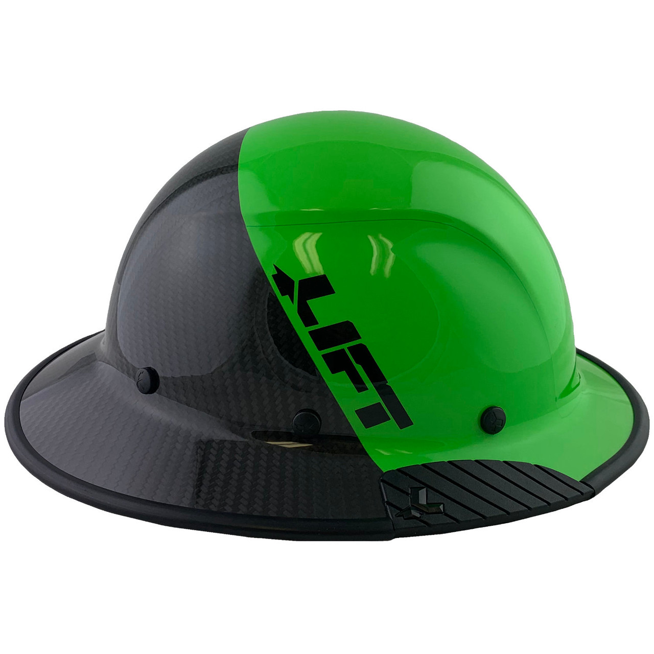 Actual Carbon Fiber Hard Hat - Full Brim Glossy Black and Green