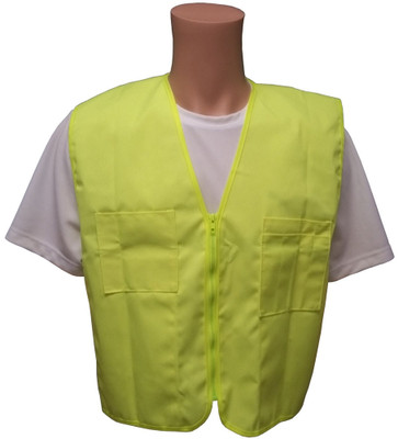 Lime Plain Solid Material Safety Vests with Pockets