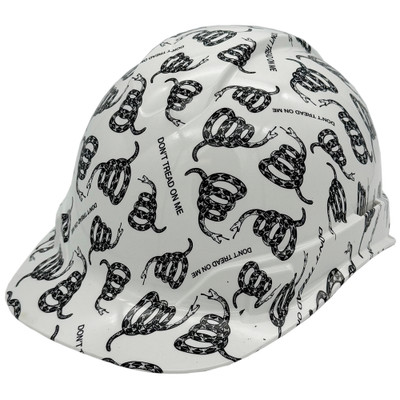 Don't Tread On Me White Hydro Dipped Cap Style Hard Hat Oblique Left Don't Tread On Me White Hydro Dipped Cap Style Hard Hat Oblique Left