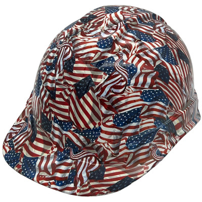 USA Wavy Flag Hydro Dipped Cap Style Hard Hat - Oblique Left