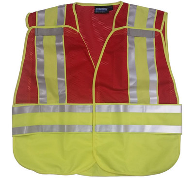 ERB RED Safety Vests ~ 3 pockets with Lime/Silver Reflective Stripes Pic 3