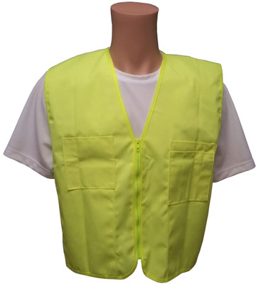 Lime Plain Solid Material Safety Vests with Pockets Front View