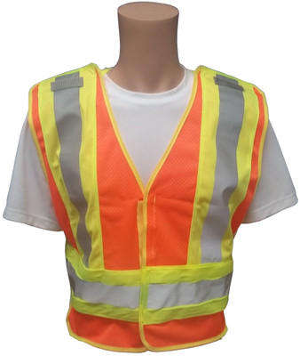 ANSI 207-2006 Public Service Safety Vests ~ Orange with Lime/Silver Stripes ~ 5 point Velcro Tear-Away