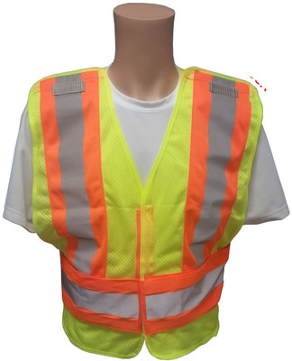 ANSI 207-2006 Public Service Safety Vests ~ Mesh Lime with Orange/Silver Stripes 