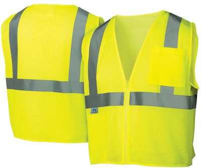 Pyramex Class 2 Hi-Vis Mesh Lime Safety Vests w/ Silver Stripes