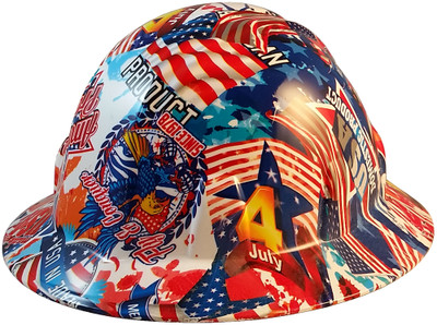 Made In USA Patriotic Hydro Dipped Hard Hats Full Brim Style - Oblique View
