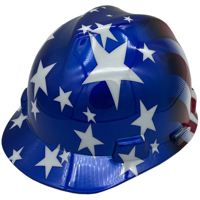 MSA USA Freedom Series Hard Hat with American Flag Stars and Stripes Staz On - Oblique Left