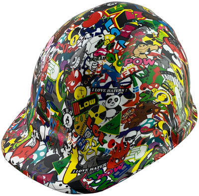 Sticker Bomb 5 Design Cap Style Hydro Dipped Hard Hats - Oblique View