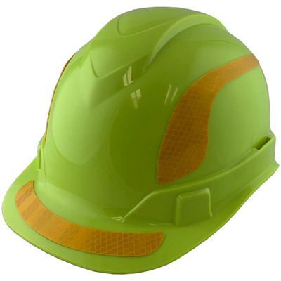 Pyramex Ridgeline Cap Style Hard Hats Lime with Yellow Reflective Decals Applied