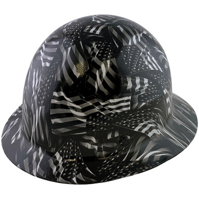 Skullgard Full Brim Fiberglass Hard Hat with Ratchet Suspension and Covert Flag Hydro Dip Design