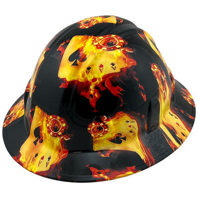 Flaming Aces Design Full Brim Hydro Dipped Hard Hats - Oblique Left