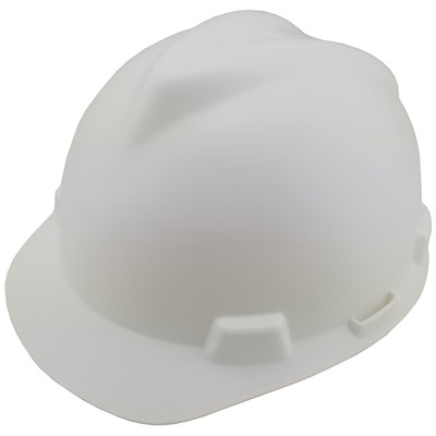 MSA V-Gard Cap Style Hard Hats with Staz-On Suspensions Matte White Color ~ Oblique View