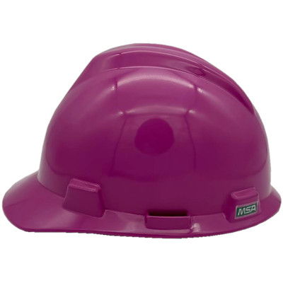 MSA V-Gard Cap Style Hard Hats with Staz-On Suspensions Magenta Left