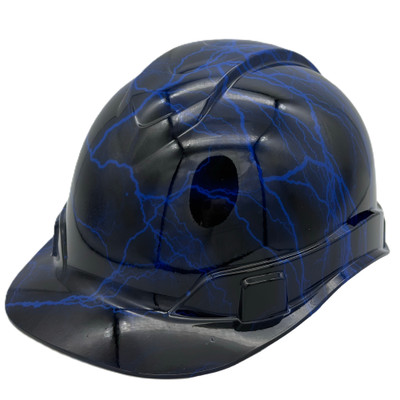 Blue Lightning Design Cap Style Hydro Dipped Hard Hats Oblique Left