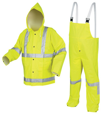 MCR Luminator 38 mm, PVC 3 Piece Class III Rainsuit Yellow with Silver Stripes- Size Large