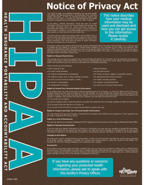 HIPAA Notice of Privacy Safety Posters in ENGLISH  pic 1