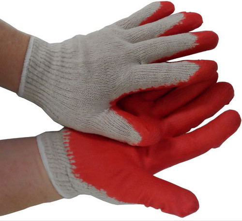 Cotton String Knit Gloves w/ Red Dipped Rubber Palm Pic 1