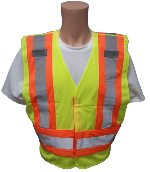 ANSI 207-2006 Public Service Safety Vests ~ Lime with Orange/Silver Stripes 