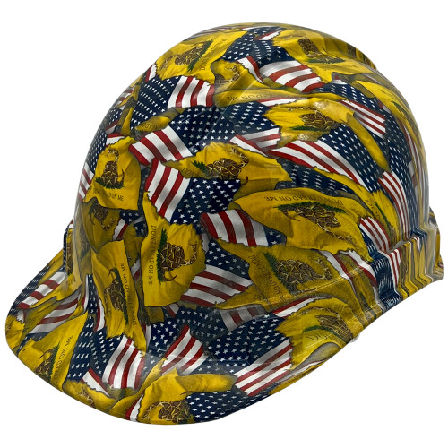 Don't Tread on Me USA FLAG Design Hydro Dipped Hard Hats Cap Style - Oblique Left
