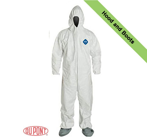 DuPont TYVEK Nonwoven Fiber Coveralls With Hood, Elastic Wrists and Ankles ~ Front View