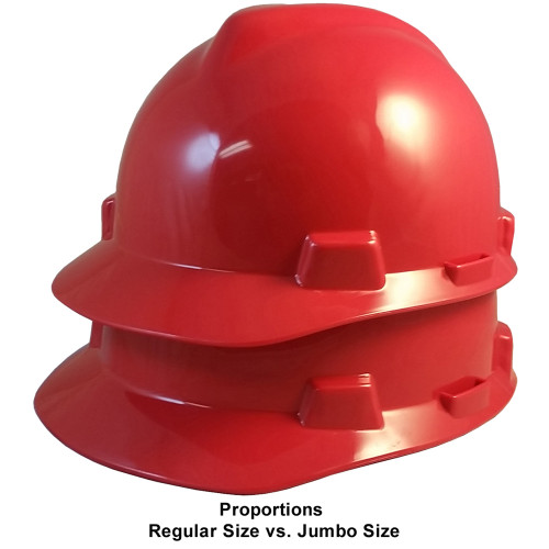 MSA Cap Style Large Jumbo Hard Hats with Fas-Trac Suspensions Red ~ Proportions Regular Size vs Jumbo Size