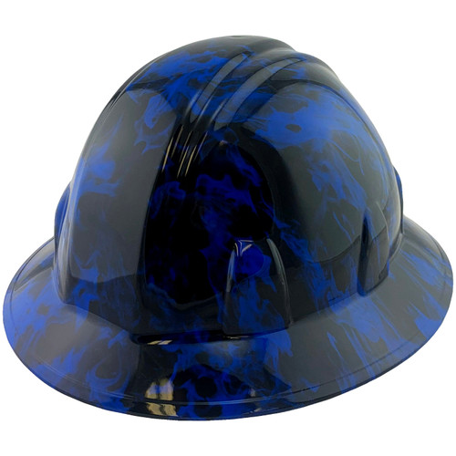 Blue Flames Style Full Brim Hydro Dipped Hard Hats - Oblique View