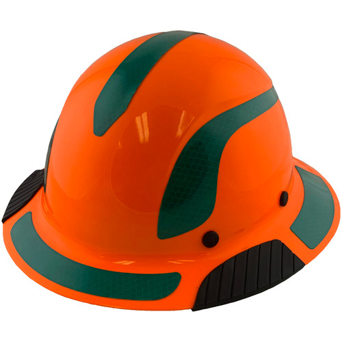 DAX Fiberglass Composite Hard Hat - Full Brim High-Viz Orange with Reflective Green Decal Kit Applied