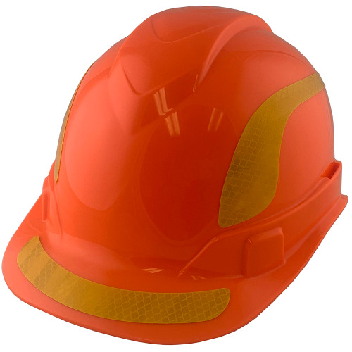 Pyramex Ridgeline Cap Style Hard Hats Orange with Yellow Reflective Decals Applied