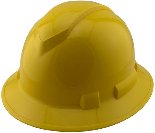 Pyramex Full Brim RIDGELINE Hard Hat Yellow 4 Point Suspensions Oblique