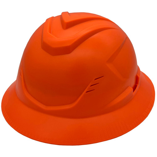 MSA Full Brim C1 Vented Hard Hats with 4 Point Ratchet Suspensions HiViz Orange - Oblique Left