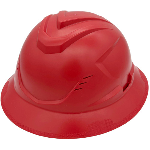 MSA Full Brim C1 Vented Hard Hats with 4 Point Ratchet Suspensions Red - Oblique Left