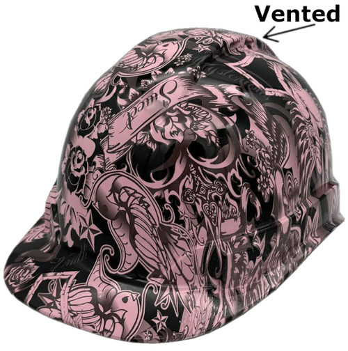 Vented Tattoo Light Pink Cap Style Hydro Dipped Hard Hats - Oblique Left Vented Tattoo Light Pink Cap Style Hydro Dipped Hard Hats - Oblique Left