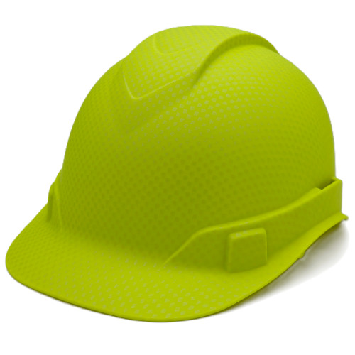 Oblique Left View Pyramex Ridgeline Cap Style Hard Hat with Matte Lime Graphite Pattern 