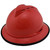 MSA Advance Full Brim Vented Hard hat with 4 point Ratchet Suspension Red - Left Oblique View with edge