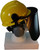 MSA V-Gard Cap Style hard hat with Dark Green Faceshield, Hard Hat Attachment, and Earmuff - Yellow - Down Position