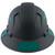 Pyramex Ridgeline Full Brim Style Hard Hat with Vented Matte Black Graphite Pattern with Green Decals - Back View
