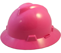 MSA V-Gard Full Brim Hard Hats with Fas-Trac III Suspensions  ~ Pink