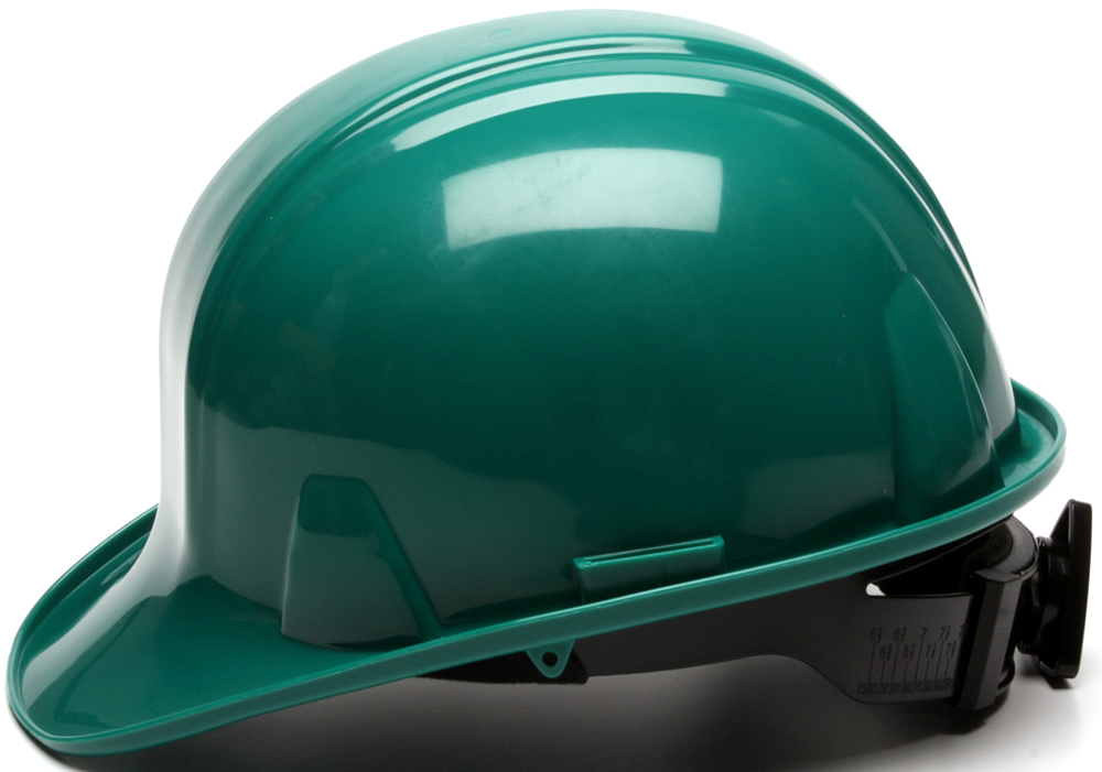 Pyramex 4 Point Cap Style Hard Hats with RATCHET Suspension Green - Side View