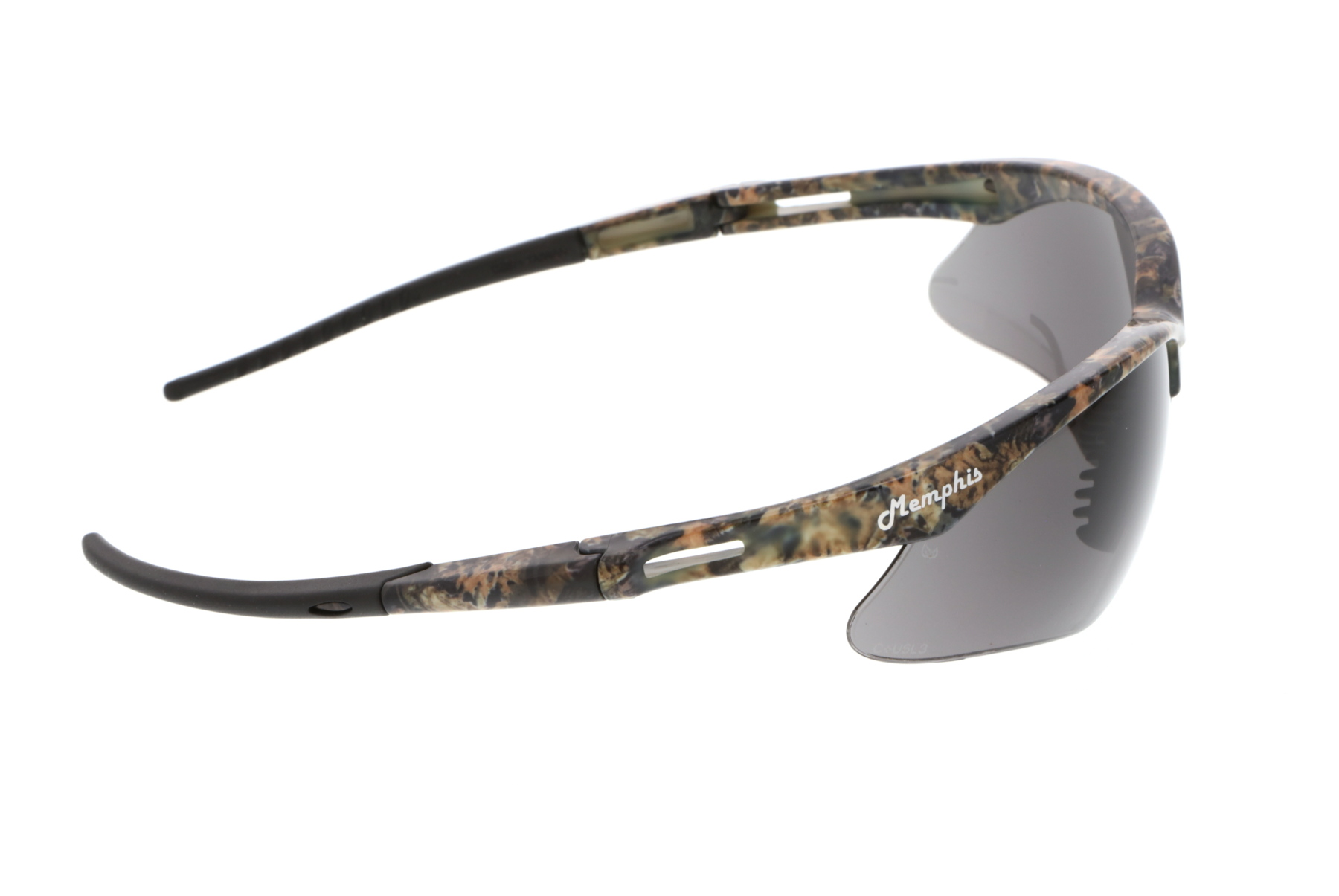 MCR Crews Mossy Oak Safety Glasses w/ Fog Free Smoke Lens (MOMP112AF) Side MCR Crews Mossy Oak Safety Glasses w/ Fog Free Smoke Lens (MOMP112AF) Side