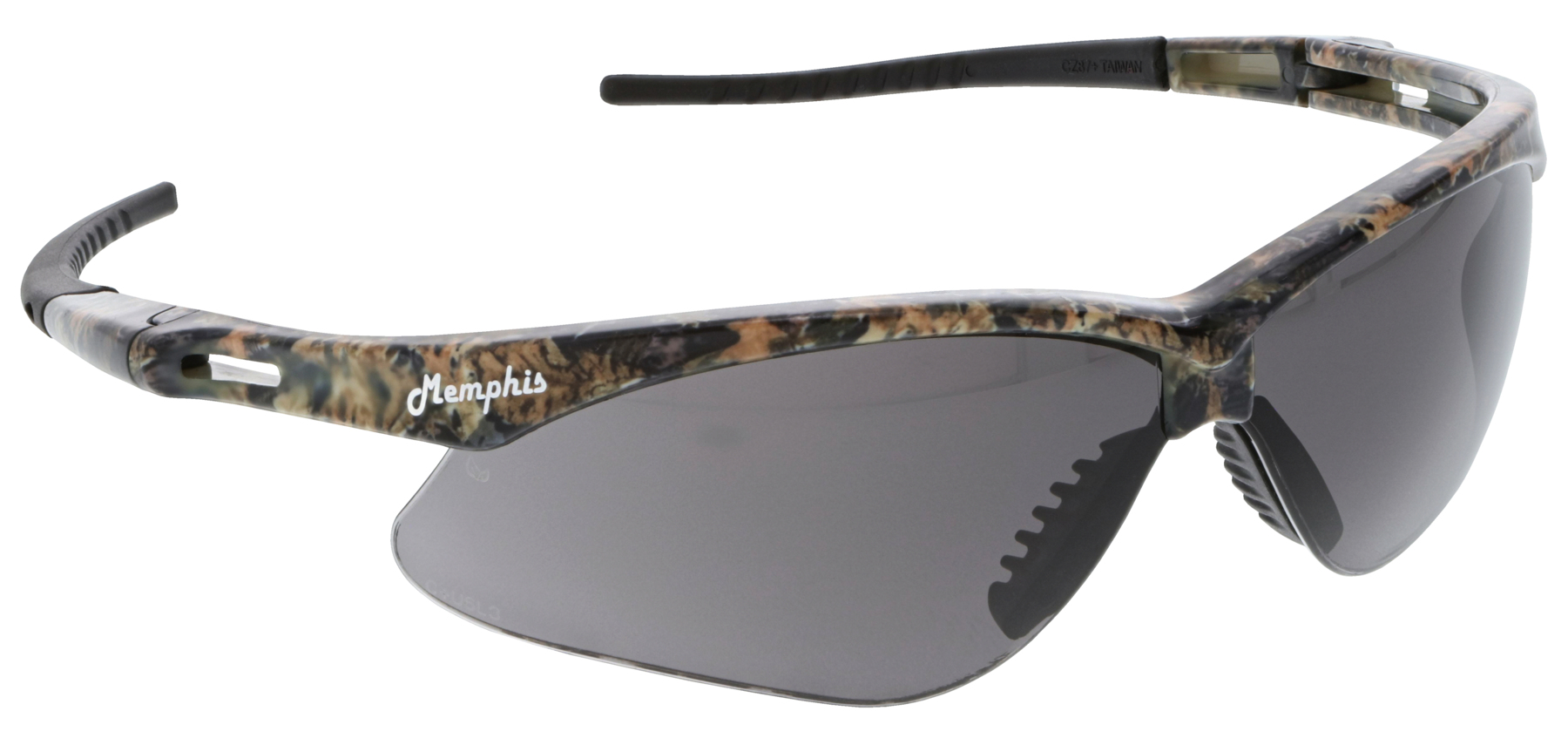 MCR Crews Mossy Oak Safety Glasses w/ Fog Free Smoke Lens (MOMP112AF) Left Side MCR Crews Mossy Oak Safety Glasses w/ Fog Free Smoke Lens (MOMP112AF) Left Side