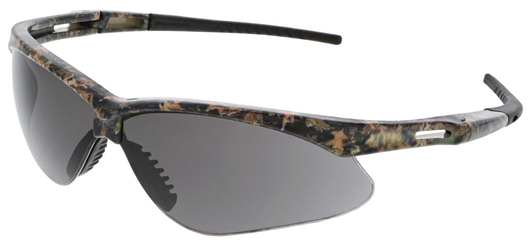 MCR Crews Mossy Oak Safety Glasses w/ Fog Free Smoke Lens (MOMP112AF) Right Side MCR Crews Mossy Oak Safety Glasses w/ Fog Free Smoke Lens (MOMP112AF) Right Side